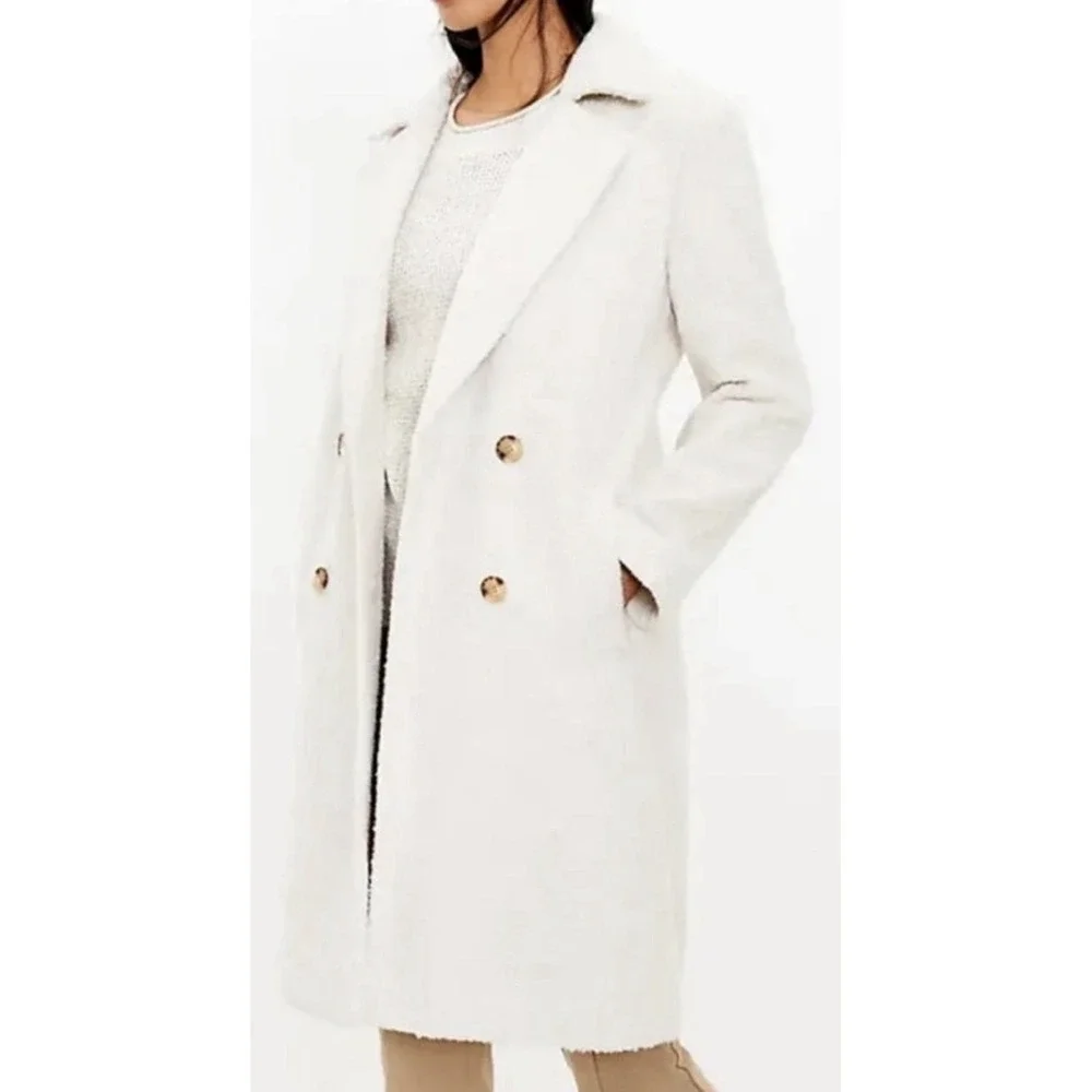 Loft Teddy Sherpa Double Breasted Overcoat Boucle Off White Womens Coat NWT XS‎